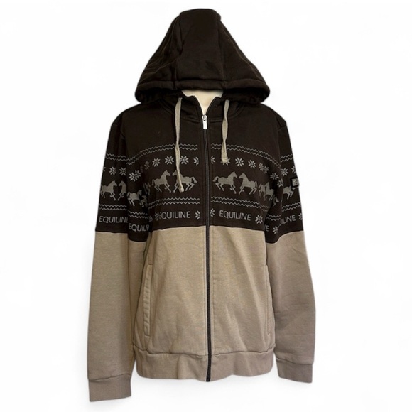 Equiline Nilvian Full Zip Hoodie with Winter Print & Horses, Womens size XXL - Picture 3 of 16